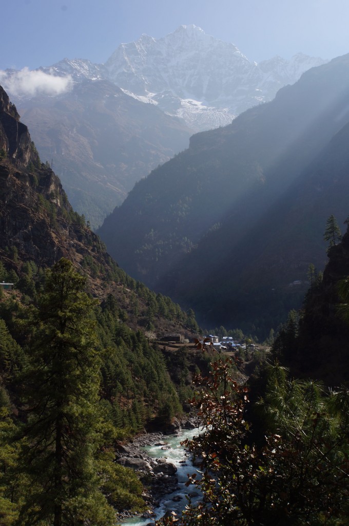 Villages nestled into the valley depend on the life-giving water of the Dudh Kosi river, which is water that arises ultimately (in part) from Mt Everest.