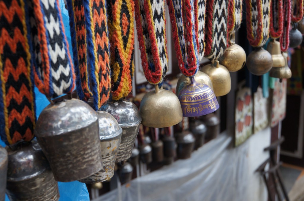 I love these yak bells, which come in a vast array of sizes, sounds, and colorful collar patterns.  