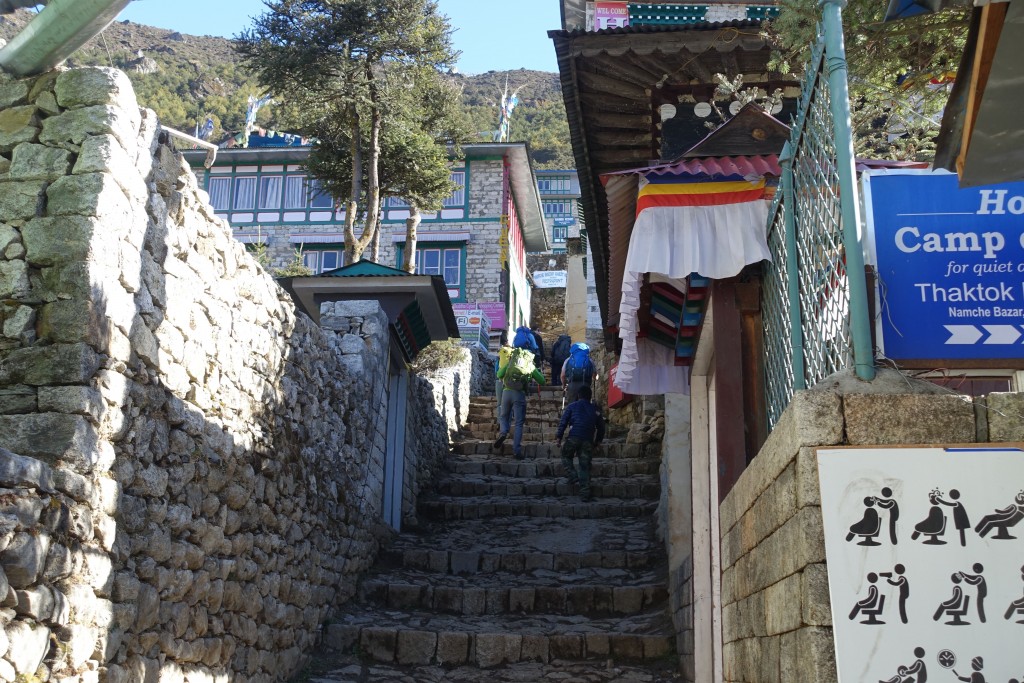 Steep stairs lead out of Namche. (Photo: Blake Penson)