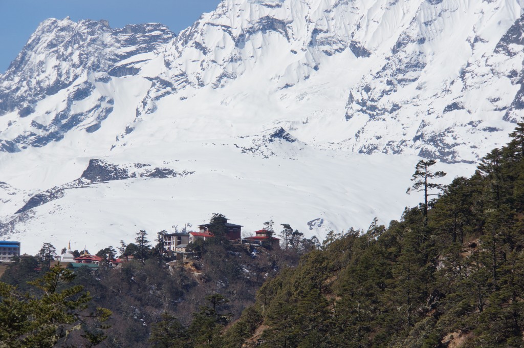 Looking back at Tengboche from the trail near Pangboche.