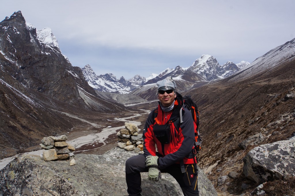 Looking up valley, with our next objective over my left shoulder: Lobuche Peak.