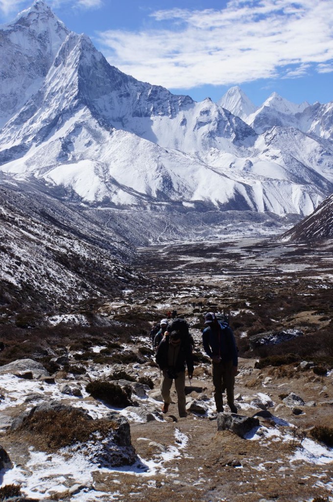 Trekking out of Pheriche.