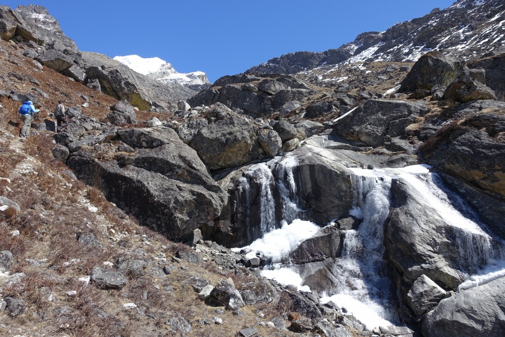 Mixed terrain, with scree and mud and yak dung and snow and ice.  Nice.  (Photo: Blake Penson)
