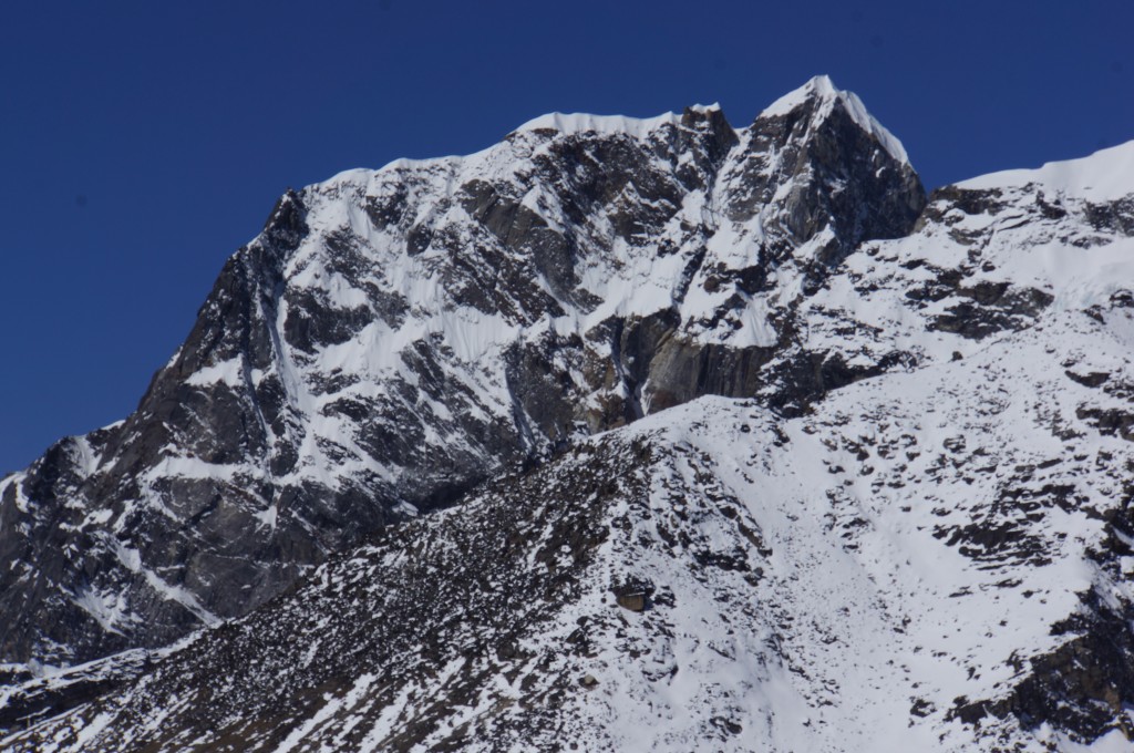 Our summit will be Lobuche East, the snow bump on the left, just right of the dark rock band. The "true" summit takes much longer to achieve, and is not on our agenda this time.