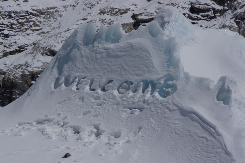 Someone thoughtfully carved this for us in the ice.  Nice.