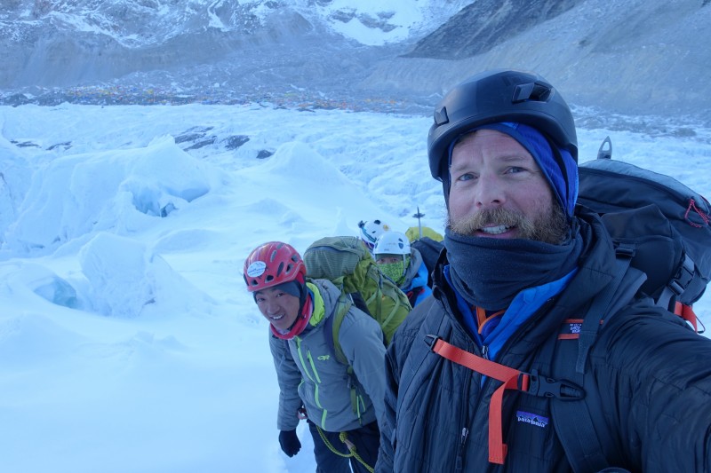 Blake and his awesome sherpa guide near the start of the icefall. (Photo: Blake Penson)