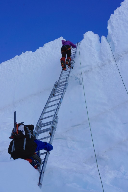 Kim nears the top of the quad ladder.