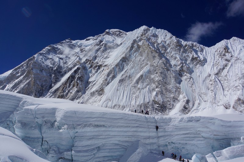 The 5-ladder section, with rappel line to its left. Nuptse watches above.