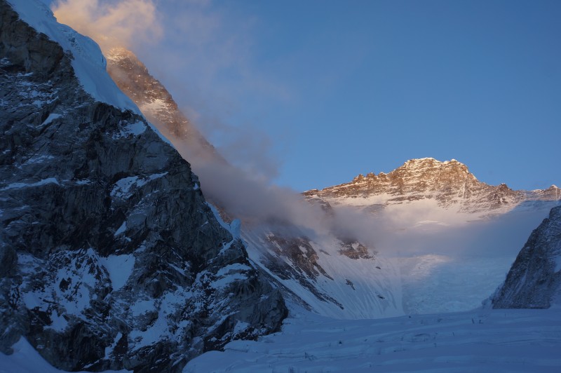 Everest and Lhotse in Alpenglow.