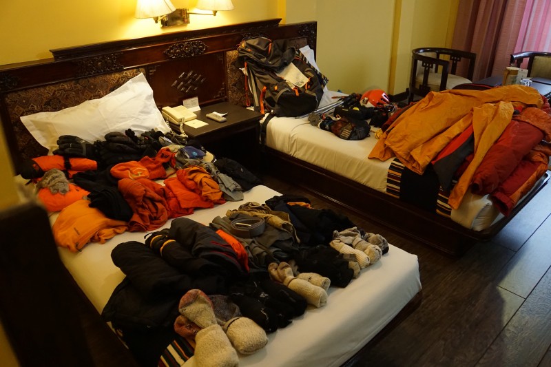 Gear check in the Hotel Tibet. This is some of it...