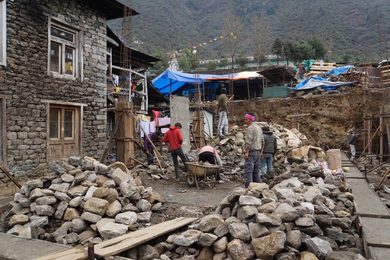 Signs of a healthy building boom in Lukla... building and rebuiliding are both evident here.