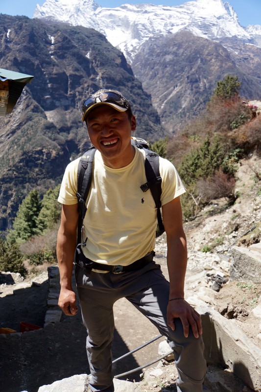Nima Karma Sherpa, one of our amazing guides from last year, at a nice chance meeting on the trail. 