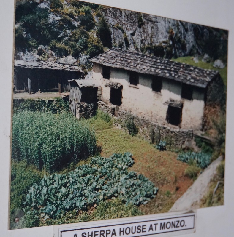 This home in Monjo, displayed in a photo in the Sherpa museum, was the same ruined one we passed on the trail the day before. 