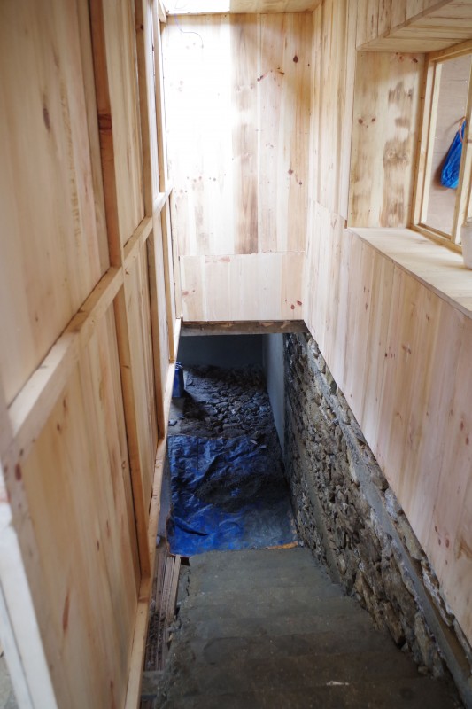 The stairway leading up from the basement to the clinical area of the practice.