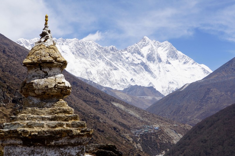 A stupa with Everest in the background.