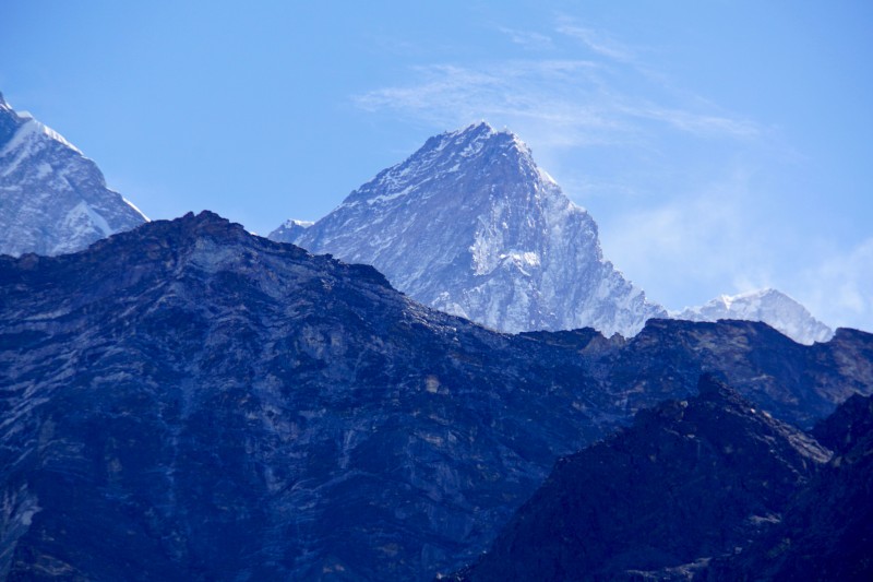 Lhotse towers in the distance.