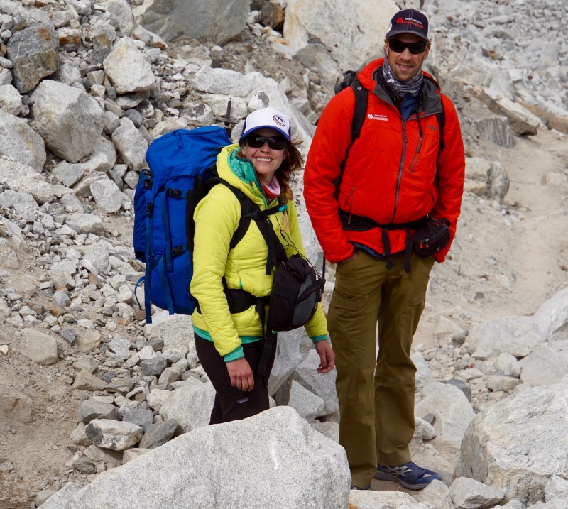 Kim and Justin at the bottom of the lateral moraine debris heap.  Just a few more minutes to EBC now!