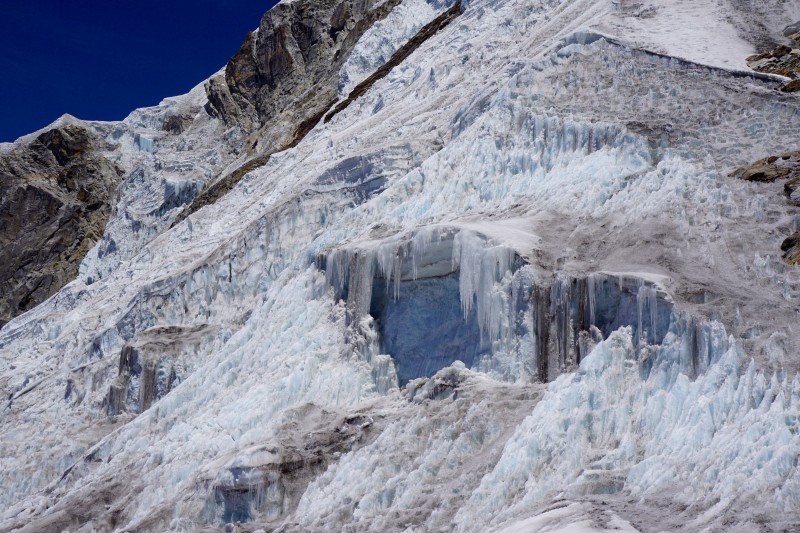 Fearsome ice of the upper mountain.