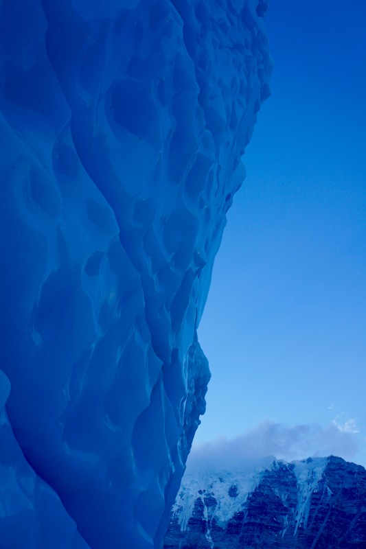 This overhanging ice is not a good place to wait... beautiful, but unsafe. We backed out of there pretty quickly.