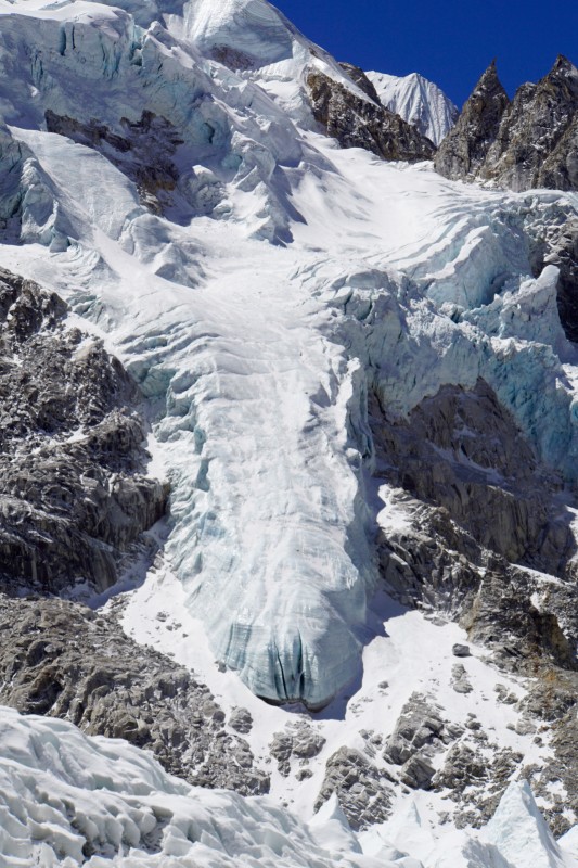 A tongue of glacier creeps down Nuptse.