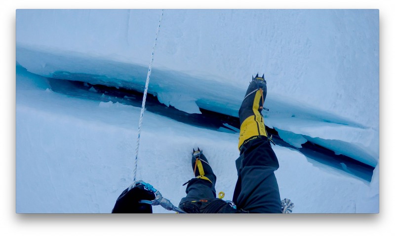Some crevasses are deep, but easily stepped across. (GoPro screenshot)