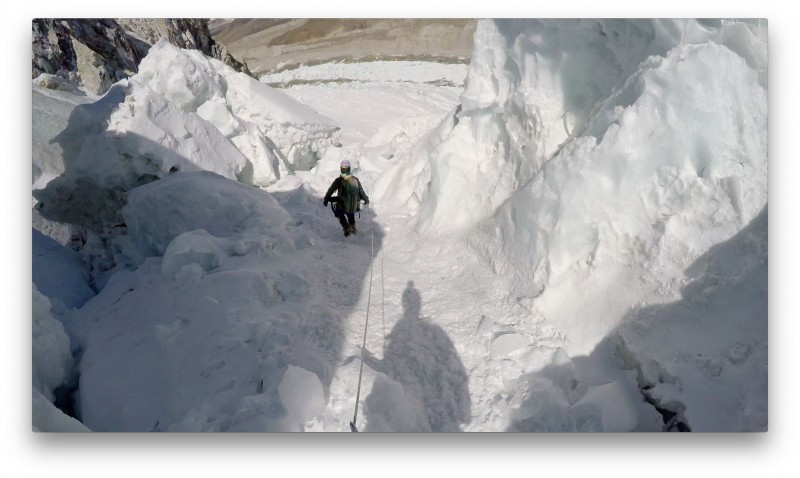 Making progress in the lower icefall. (GoPro Screenshot)