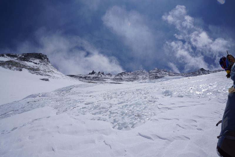 Looking up at the Face from one of many ice bulges. Camp 3 is obscured from view by terrain features.