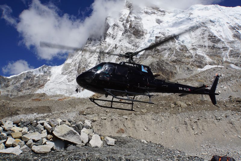 A bird from Manang Airlines arrives to take our friends from another team down to Namche, too.