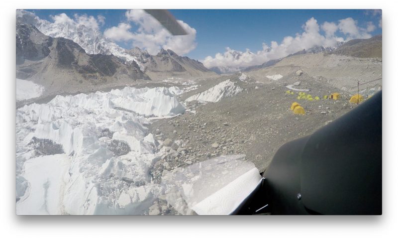 Looking down the glacier as we scoot a short distance overhead. (GoPro Screenshot)