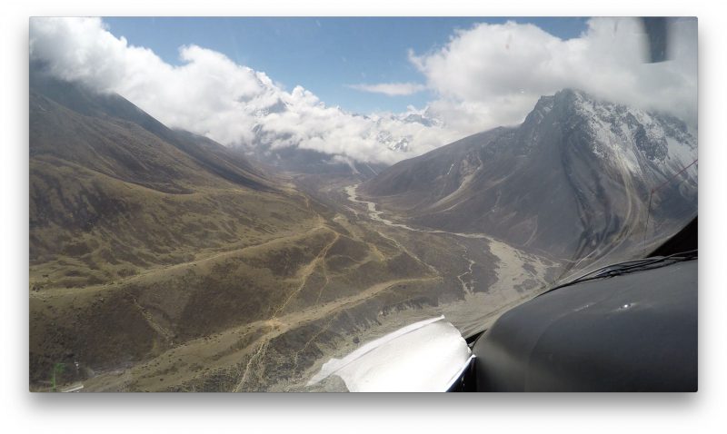 Turning left over Dukla, revealing the valley leading to Phortse. (GoPro Screenshot)