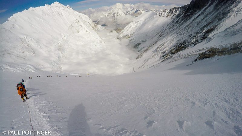 Looking back as the column makes progress up the Lhotse Face, and turns the dogleg towards the Yellow Band. (GoPro Screenshot)
