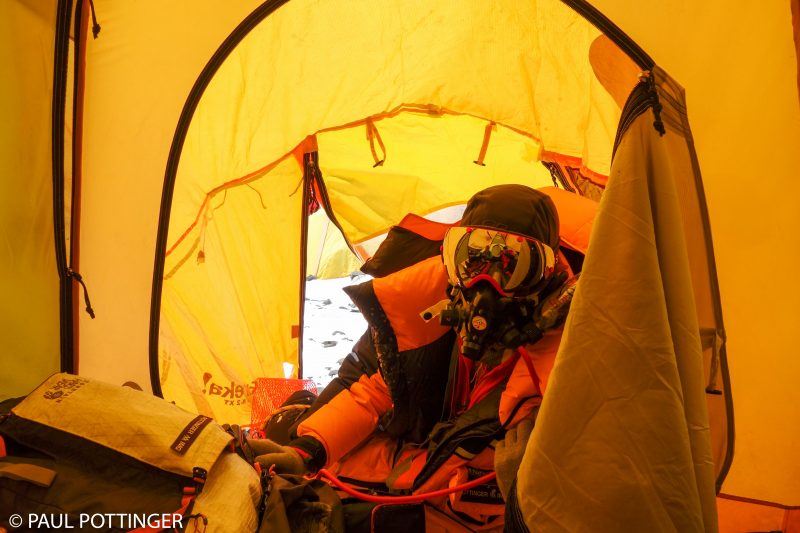 Me, entering our tent at the South Col. (Photo: Steven Hess)